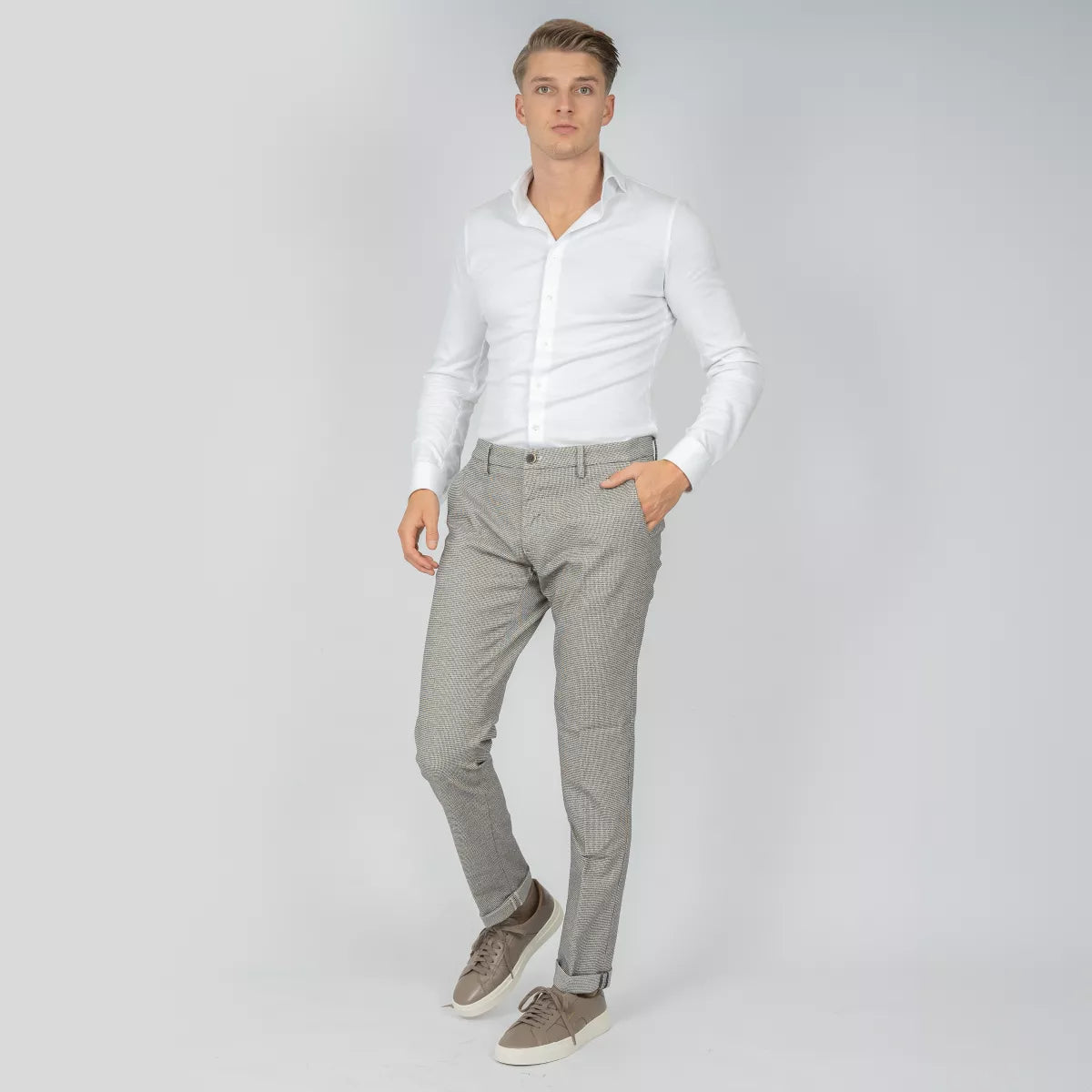 Mason's Chino Pied de Poule Licht Grijs | Milano