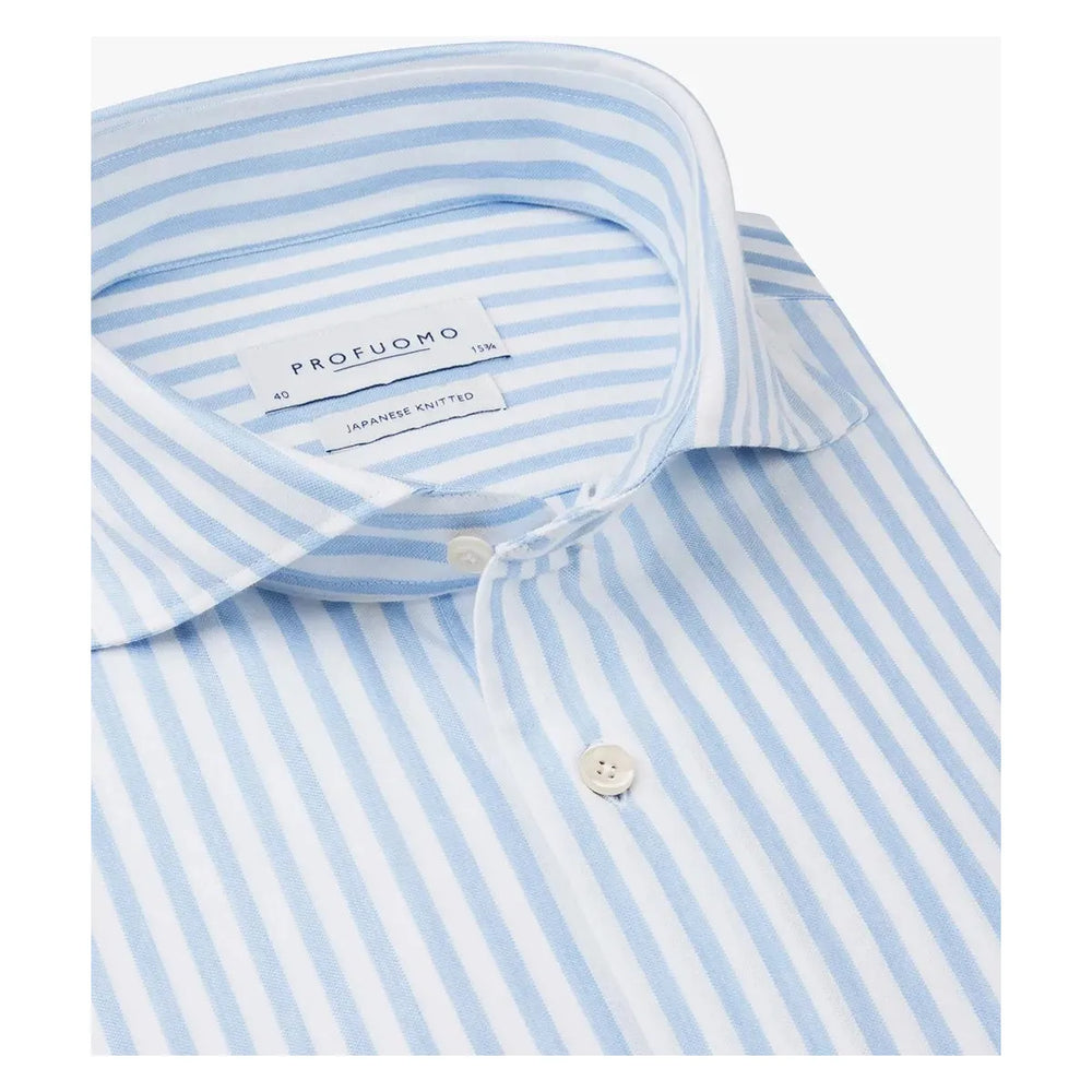 Profuomo Overhemd wit met blauw gestreept | Japanese Knitted