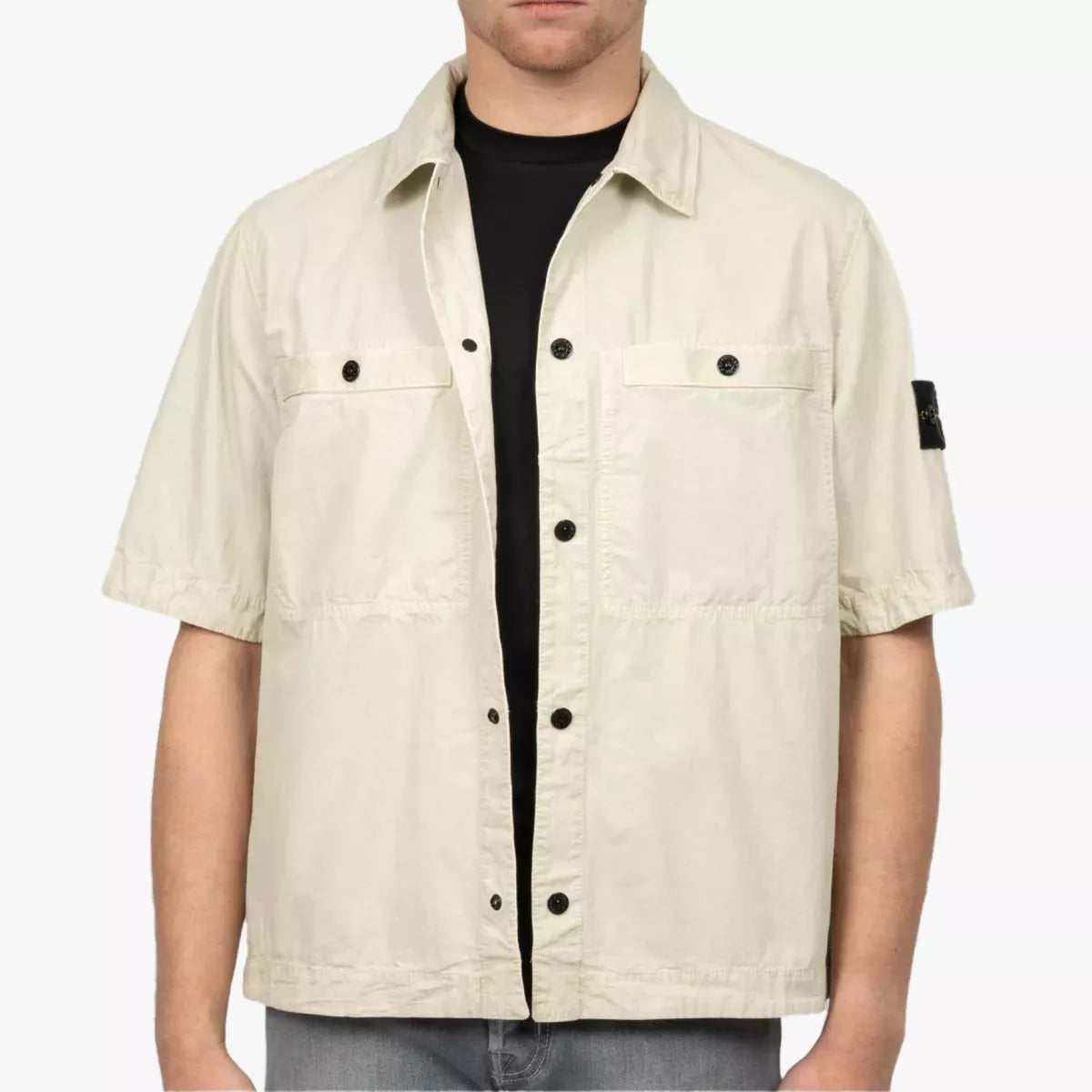 Stone Island Overshirt Korte Mouw Zand | Supima Cotton Twill