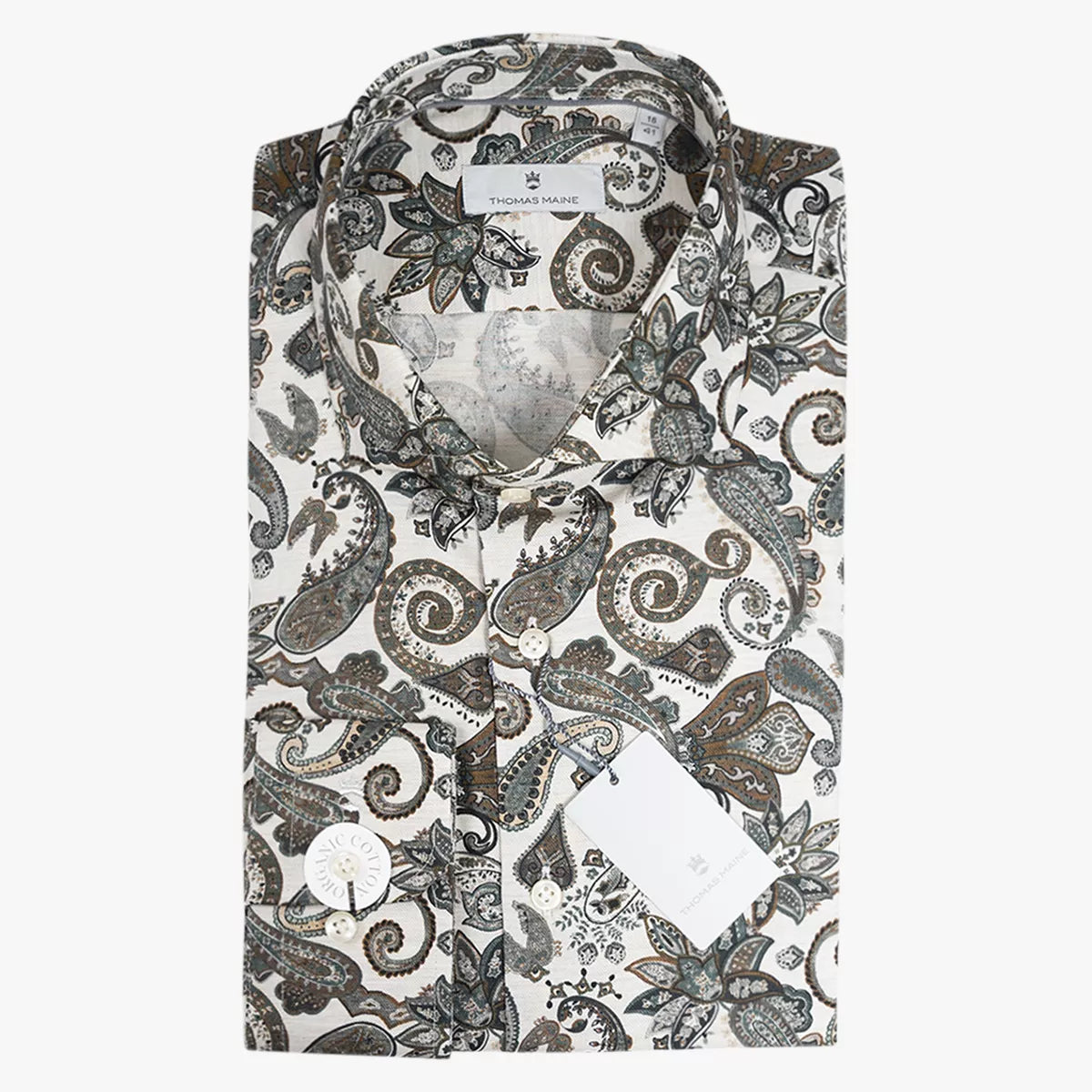 Thomas Maine Overhemd Creme Paisley-print